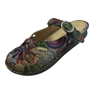 NEW Alegria Freesia Rainbow Mosaic Mules Size 7 Slip On Multi Color Comfort Shoe